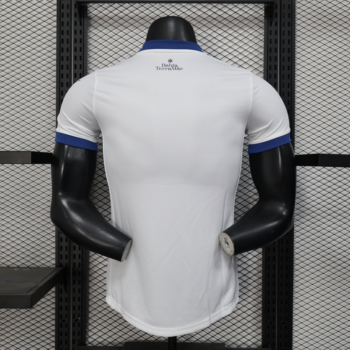 2025/26 Bahia Home Player Version Jersey - White Body - Dark Navy Blue V-Neck Collar & Sleeve Cuffs - Black Puma Logo - Bahia Crest Three Gold Stars - Clean Chest