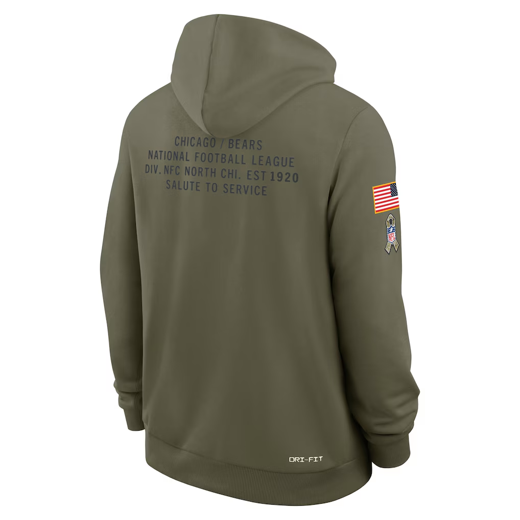 Men's Chicago Bears Nike Olive 2025 Salute to Service Sideline Standard Issue Dri-FIT Hoodie