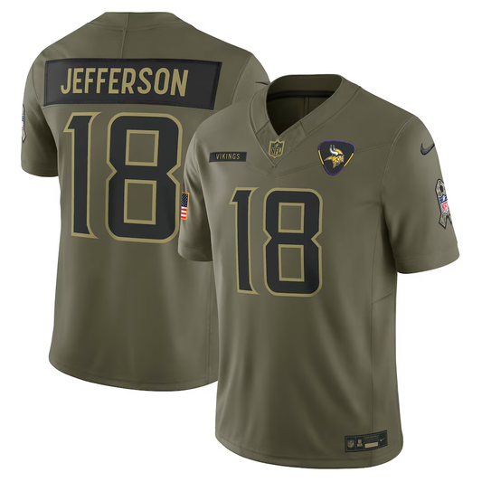 Men's Minnesota Vikings Justin Jefferson Nike Olive 2025 Salute to Service Limited Jersey