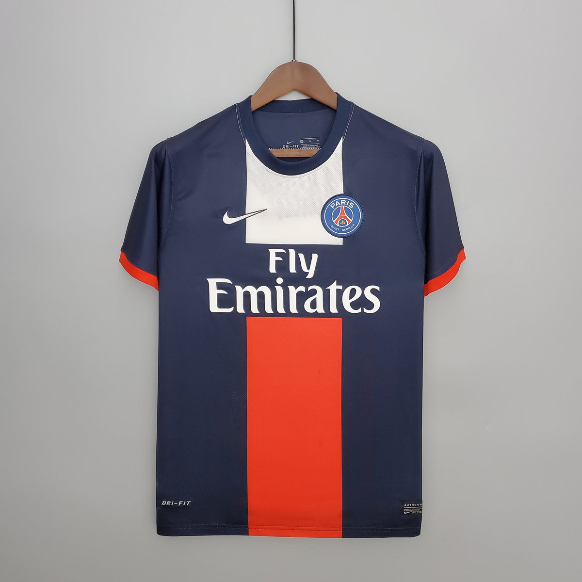 PSG 2013-14 Home Retro Jersey – Navy Blue Red Vertical Stripe Fly Emirates Nike Dri-Fit Fan Version Football Shirt