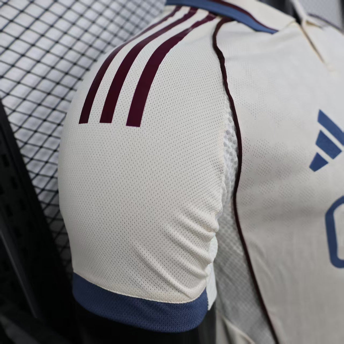 2025/26 Ajax Away Off-White Player Version Jersey - Ziggo - Navy Polo Collar - Four Stars