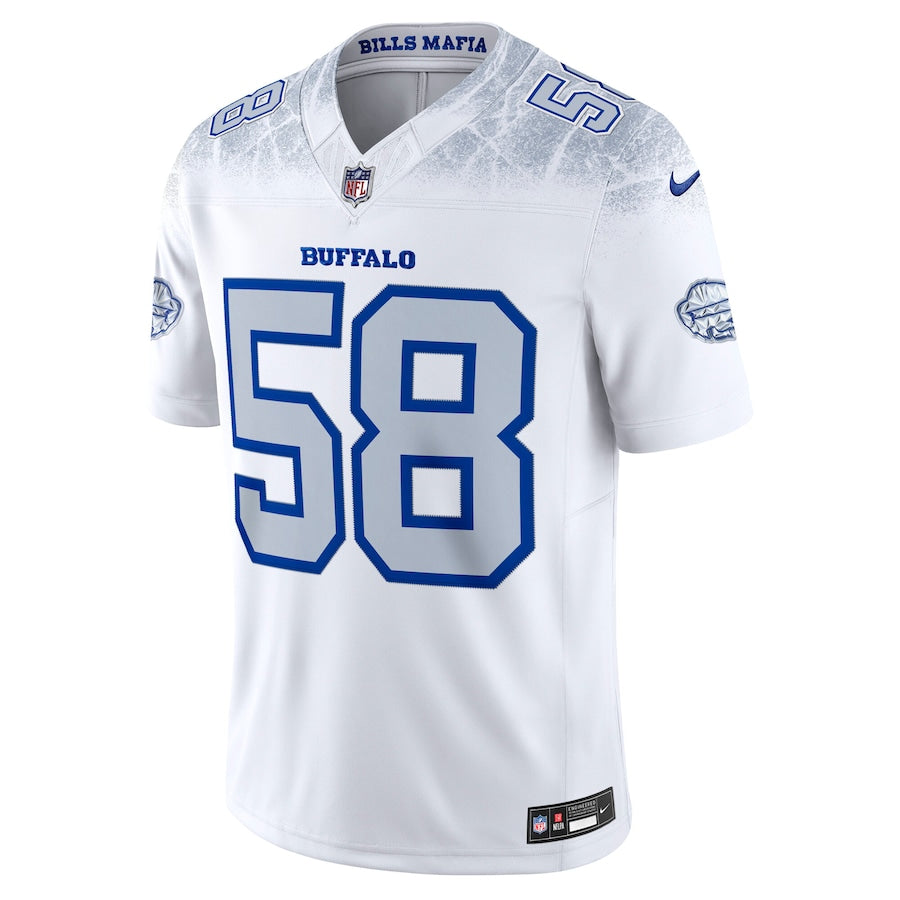 Men's Buffalo Bills Matt Milano Nike White 2025 Rivalries Collection F.U.S.E. VaporLimited Stitched Jersey
