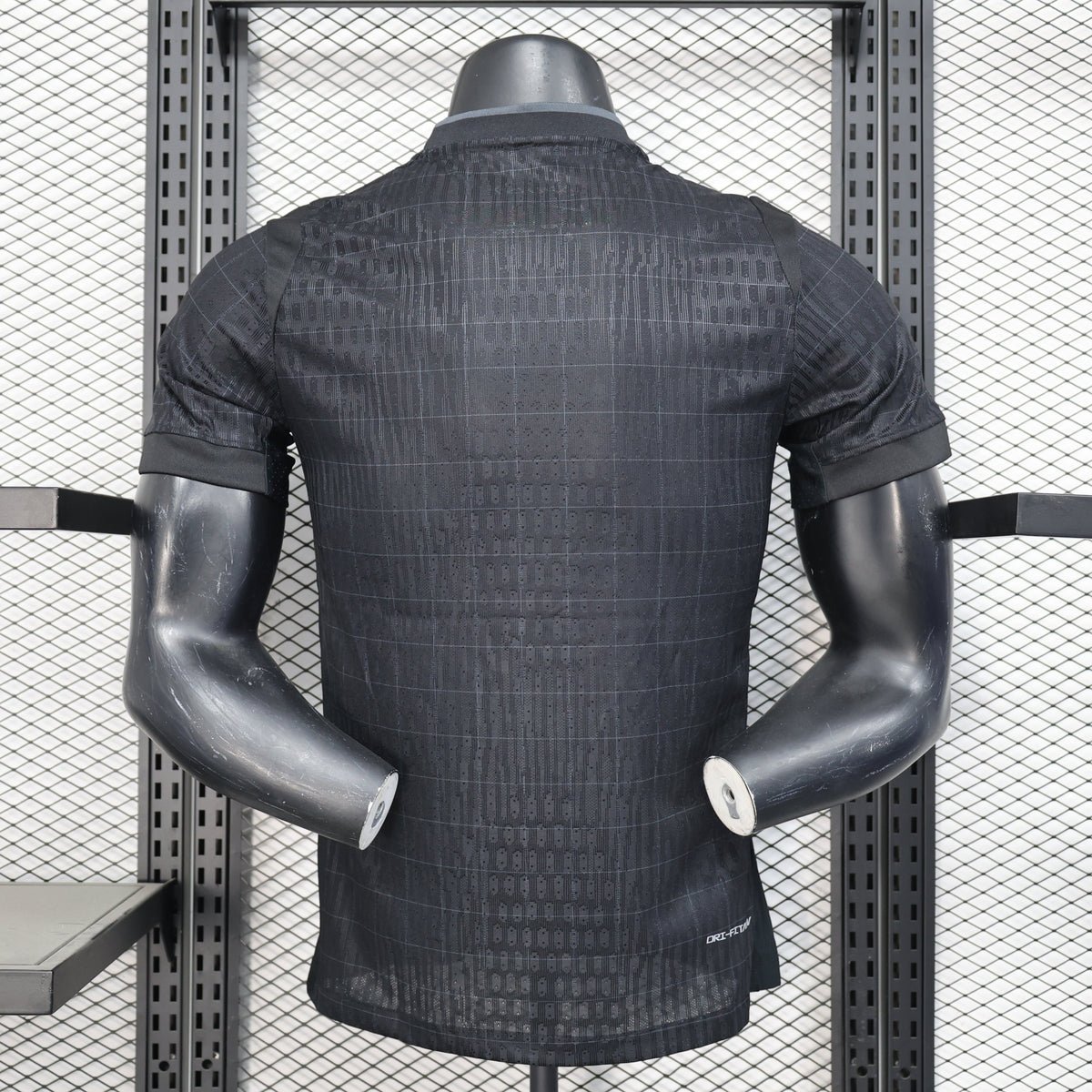 2025/26 Tottenham Hotspur Away Player Version Jersey -  All-Black Body - Black-on-Black Tonal Grid Diamond Check Texture - White Nike Swoosh - White Spurs Cockerel Crest