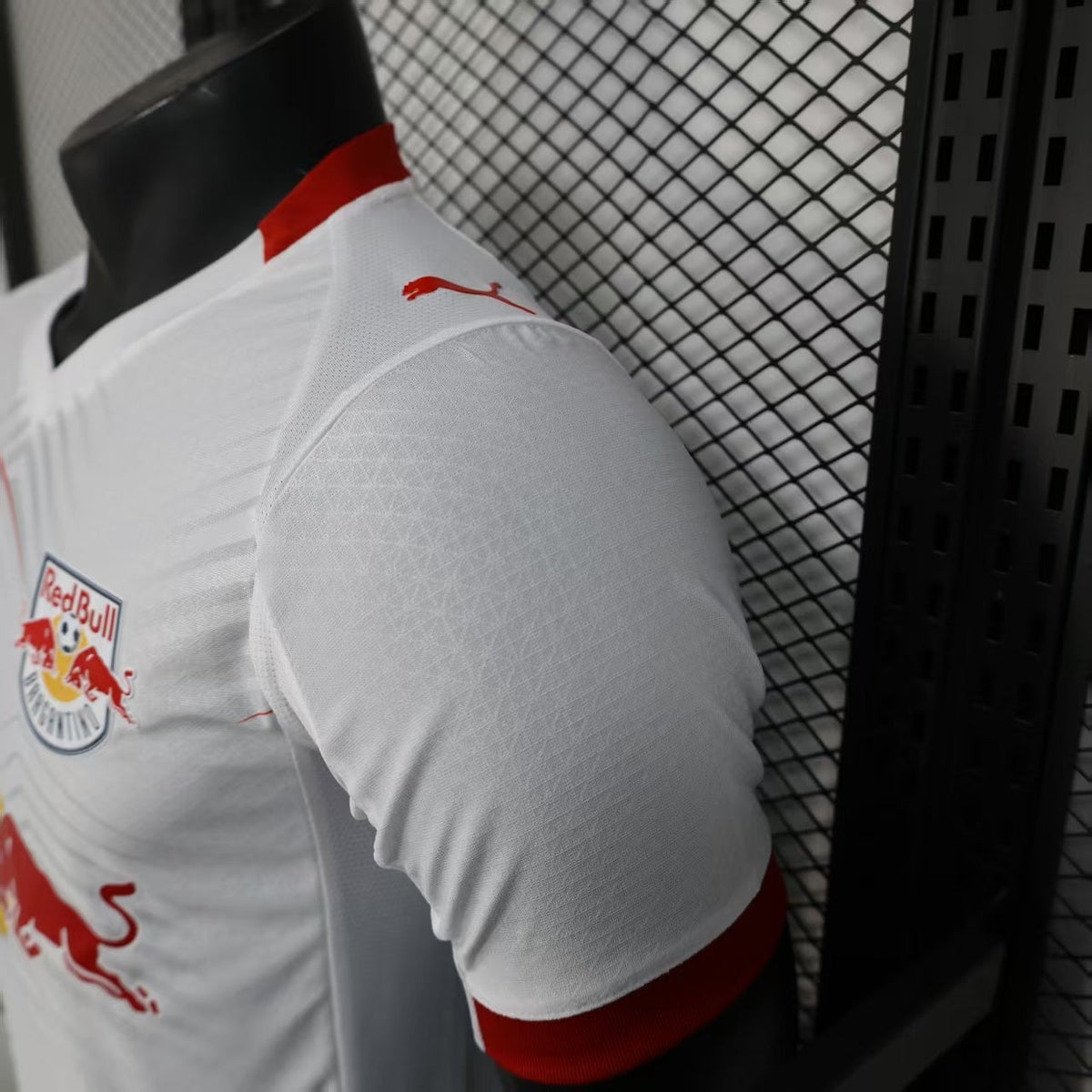 2025/26 Red Bull Bragantino Home Player Version Jersey -  White Silver Grey Large V-Shape Chevron Pattern - Red Bull Double Bull Yellow Sun Crest