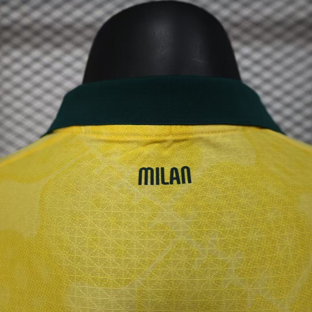 2025/26 AC Milan Third Away Player Version Jersey - Yellow Green - Emirates - AC Milan Shadow Pattern