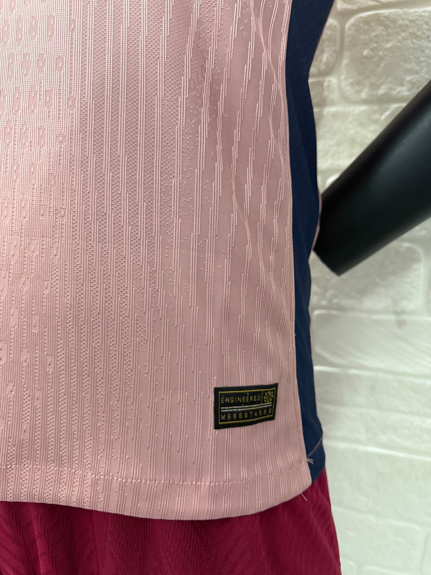 2025/26 FC Barcelona Third Player Version Jersey - Pink Body -Dri-FIT ADV - Pink Crew Neck Navy Blue Trim - Navy Blue Sleeve Cuffs - Black Nike Swoosh - FCB Pink Monochrome Crest - Spotify Black Sponsor