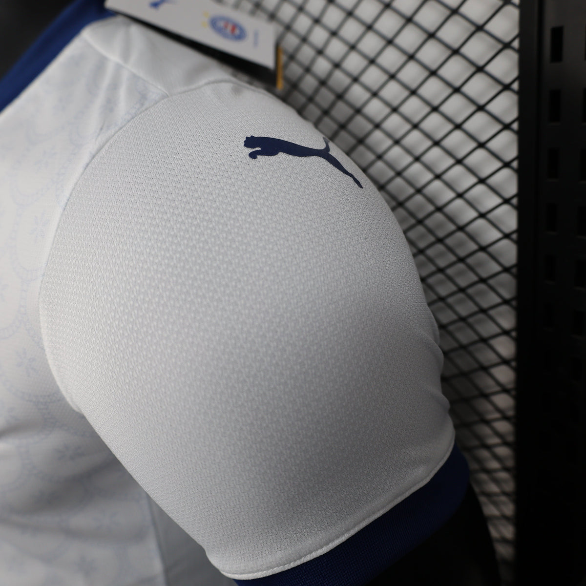 2025/26 Bahia Home Player Version Jersey -  White Body - Dark Navy Blue V-Neck Collar & Sleeve Cuffs - Black Puma Logo - Bahia Crest Three Gold Stars - Clean Chest