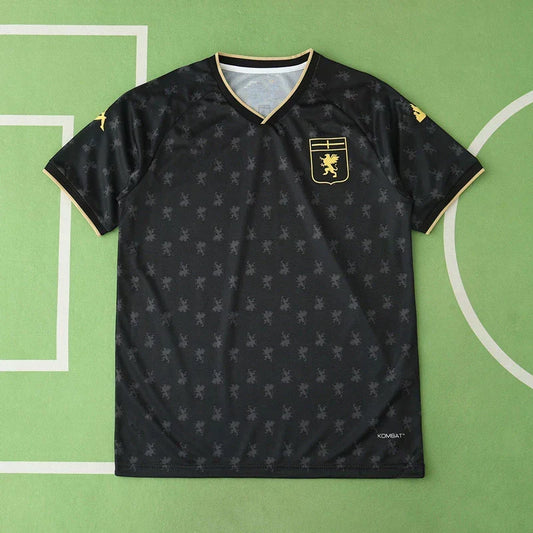 Genoa CFC Third Fan Version Jersey 2024/25 – Black & Gold Griffin Pattern Kappa KOMBAT Shirt
