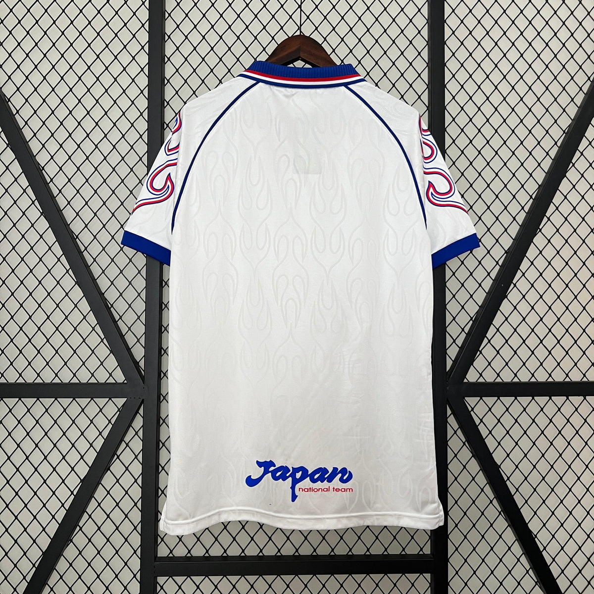Japan 1998 Away Jersey – White Asics Blue Collar Flame Pattern Retro 1998 FIFA World Cup France Football Shirt | Nakata Nakayama Samurai Blue Classic JFA Kit