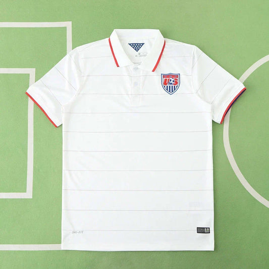 USA National Team Home Retro Fan Version 2014 World Cup – White Polo Collar Tonal Stripe USMNT Jersey