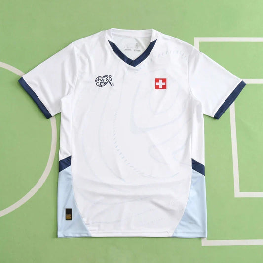 Switzerland 2024 Away Fan Jersey – White & Navy | UEFA Euro | ASF/SFV Crest | Swiss National Team Kit