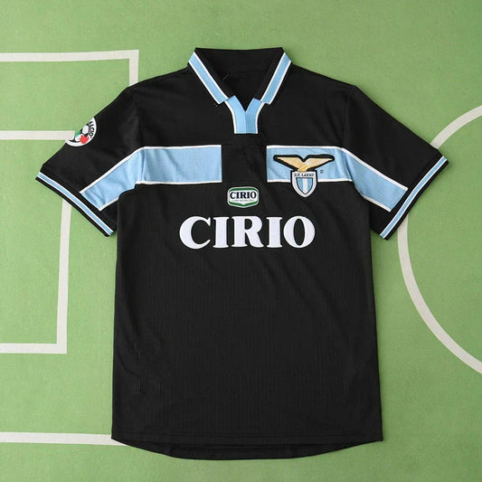 S.S. Lazio 1998/99 Away Retro Fan Jersey – Black & Sky Blue | CIRIO Sponsor Classic Kit