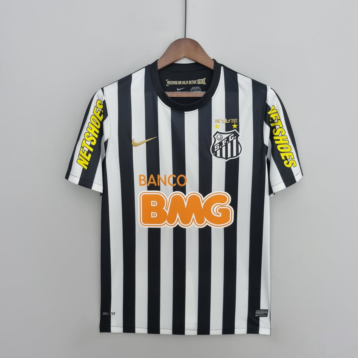Santos FC 2013 Away Jersey – Black & White Stripes Nike Banco BMG Netshoes Retro Brasileirão Football Shirt | Neymar Era Classic Santos Kit