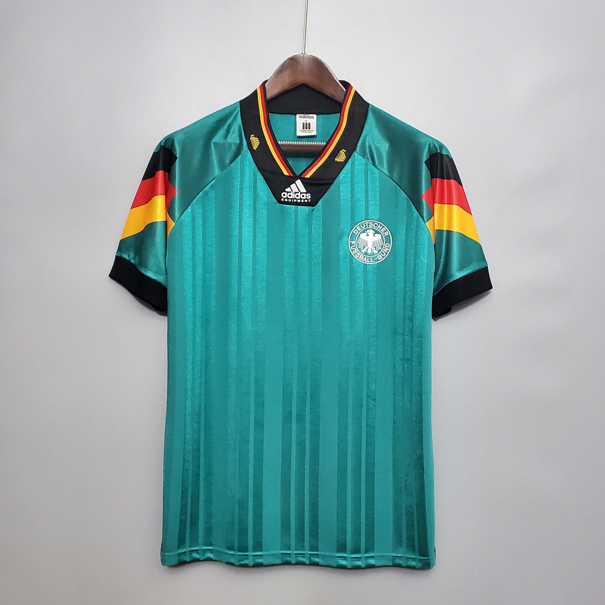 Germany 1992 Away Retro Jersey – Euro 92 Adidas Equipment Green Shadow Stripe German Flag Sleeve Kit