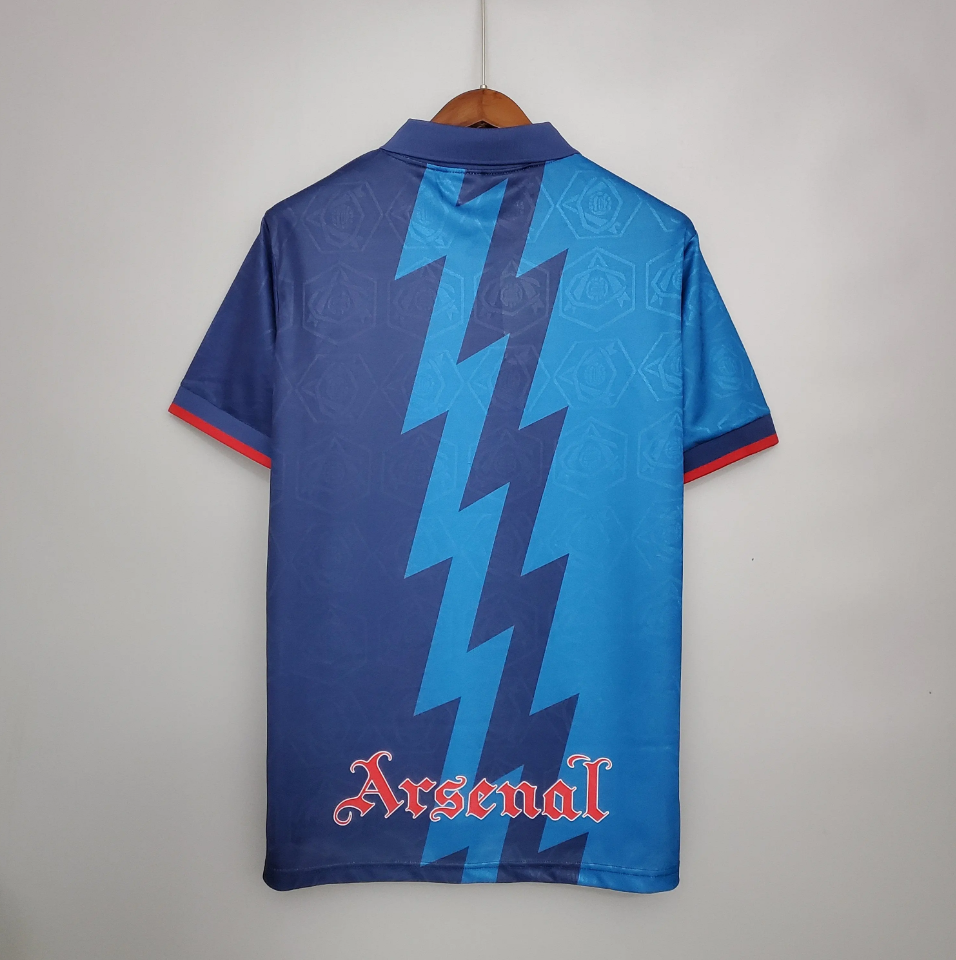 Arsenal 1995-96 Away Retro Jersey – Nike Navy Blue Lightning JVC Football Shirt | Bergkamp Adams Wright Era