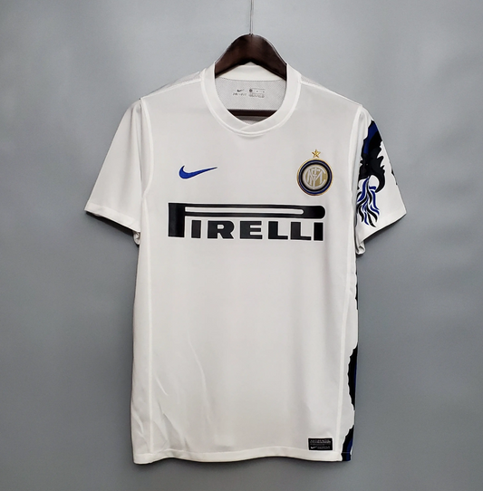 Inter Milan 2010-11 Away Retro Jersey – White Navy Blue Dragon Sleeve Pirelli Nike One Star Fan Version Football Shirt
