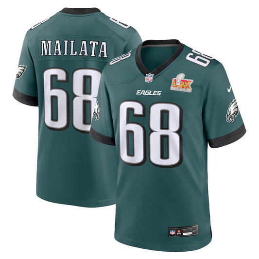Men's Philadelphia Eagles Jordan Mailata #68 Midnight Green Super Bowl LIX Game Player Jerseys