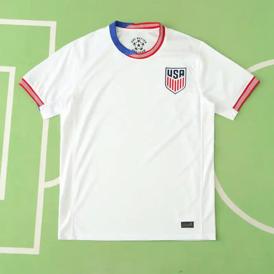 USA National Team Home Fan Version 2024 – White Blue Red Ringer USMNT Football Jersey | One Nation One Team