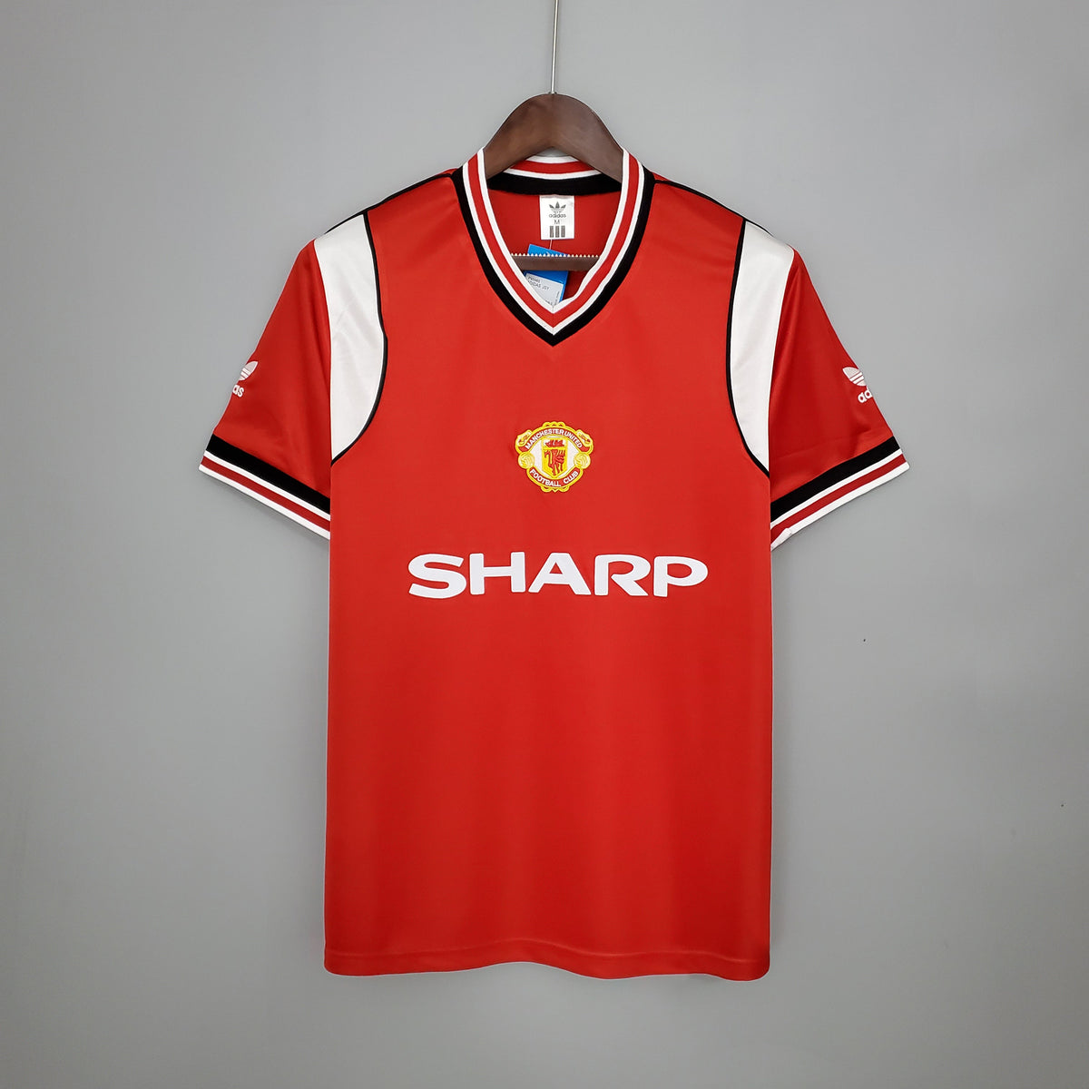 Manchester United 1985-86 Home Jersey – Red Adidas Trefoil SHARP Retro 80s First Division Football Shirt | Classic V-Neck Vintage Man Utd Kit